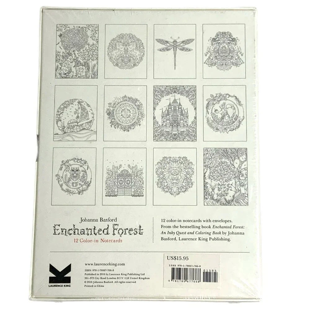 Johanna Basford Enchanted Forest Coloring Color-in Notecards Book Whimsical